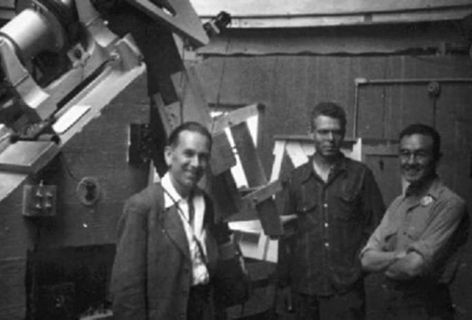Bernard Lyot (left), the inventor of the coronagraph, visits the HAO installation on Fremont Pass during July 1946