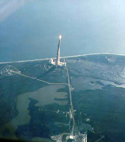 Launch of the Challenger space shuttle from above