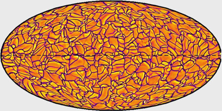 Convective patterns in a computer simulation of solar convection