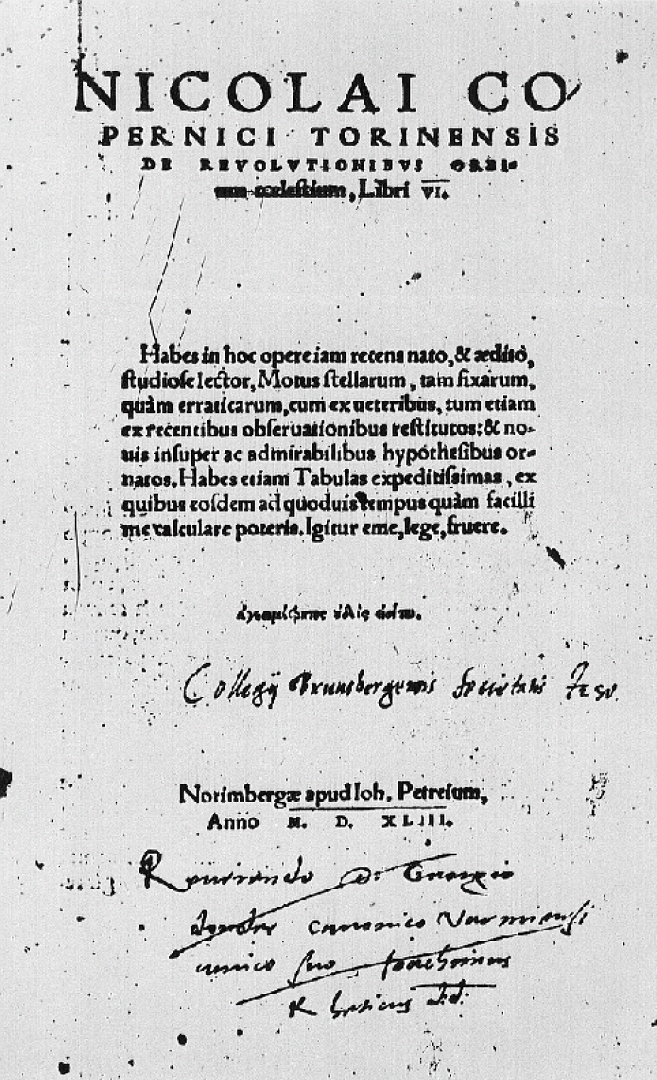 Title page of Copernicus' "On the Revolutions" (De Revolutionibus Orbium Coelestium)