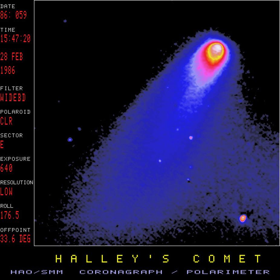 False-color image of Halley's comet taken by SMM on February 28, 1986