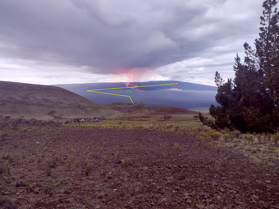 Annotated road outline on Mauna Loa mountain