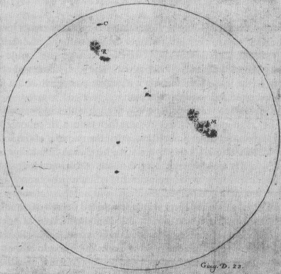 Reproduction of one of Galileo's sunspot drawings