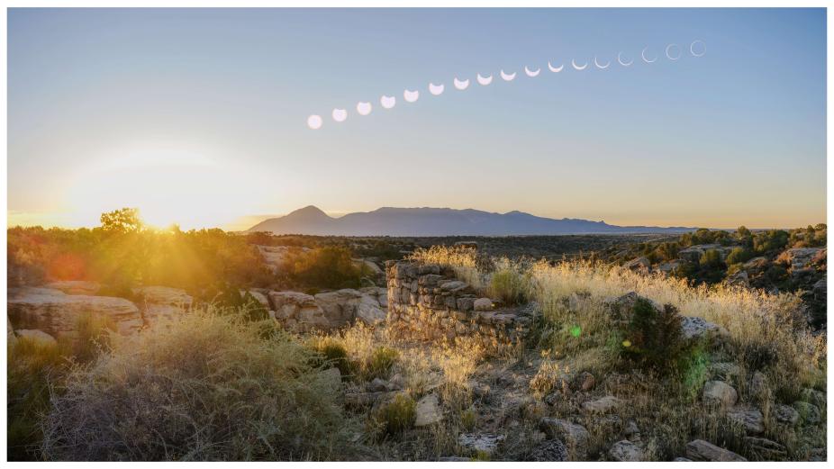 Sunrise and eclipse evolution at Hovenweep National Monument in Utah