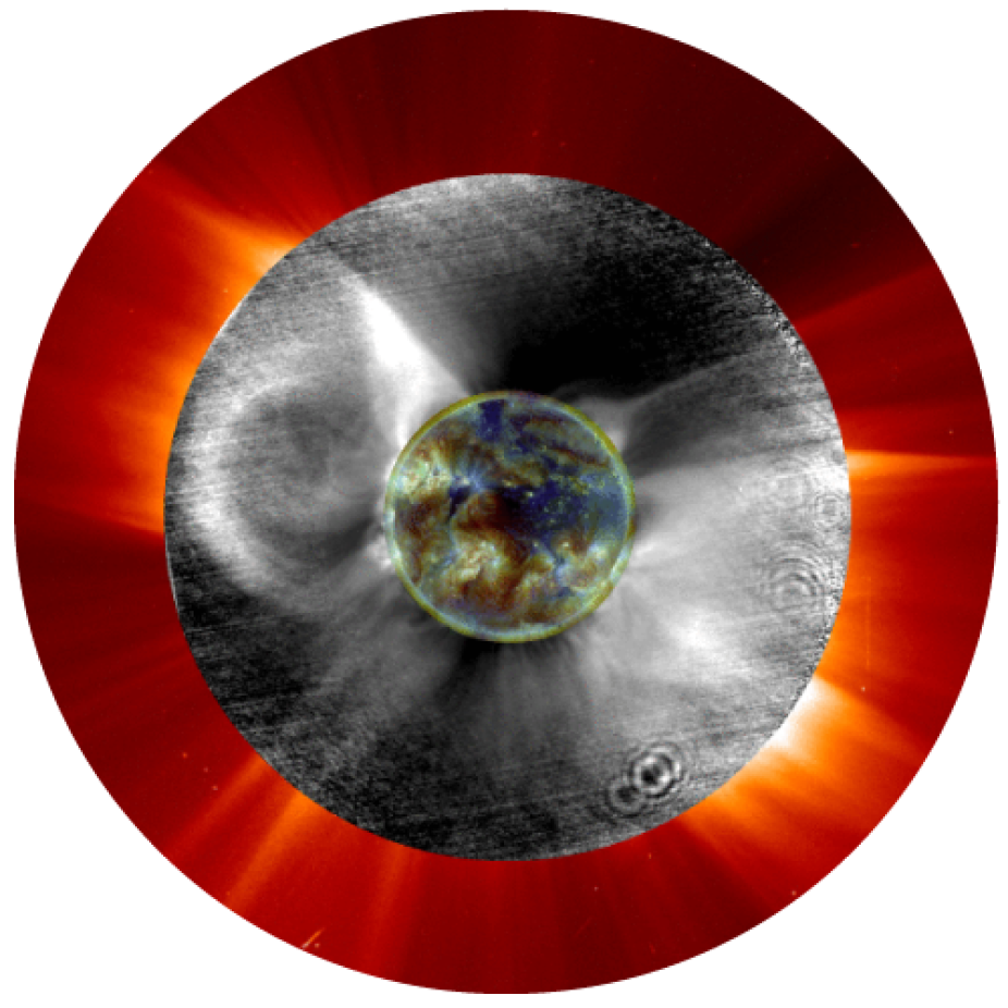 A frame from a movie showing a CME.