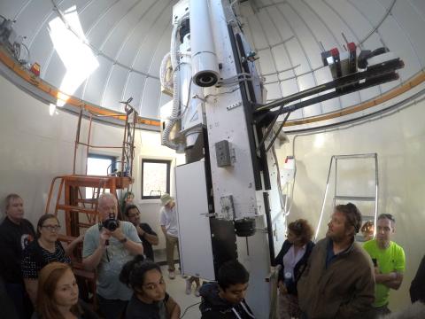 Ben Berkey (bearded, lower right) giving tour to 30 people from the International Astronomy Teaching Summit conference