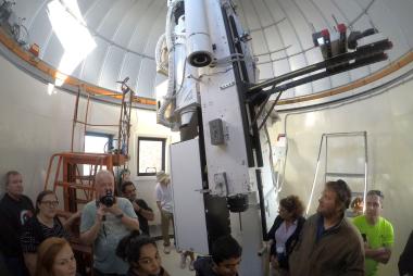 Ben Berkey (bearded, lower right) giving tour to 30 people from the International Astronomy Teaching Summit conference